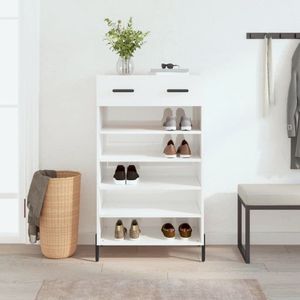 The Living Store Schoenenkast - Hoogglans wit - 60 x 35 x 105 cm - Duurzaam hout - Praktisch ontwerp - Inclusief