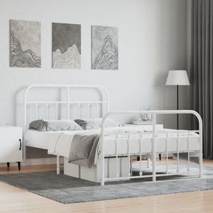 The Living Store Bedframe met hoofd- en voeteneinde metaal wit 120 x 190 cm - Robuust Bedframe - Klassiek Bed - Wit Bedframe - Metalen Bedframe - Bedframe Staal