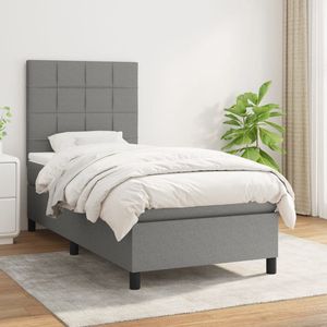 The Living Store Boxspring met matras stof donkergrijs 100x200 cm - Boxspringbed - Donkere Kleuren - Boxspring Frame - Tweepersoonsbed - Pocketed Spring Mattress