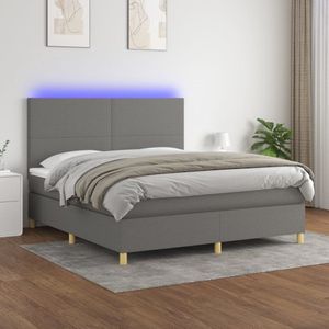 The Living Store Boxspring Donkergrijs 203x180x118/128 cm - LED - Pocketvering