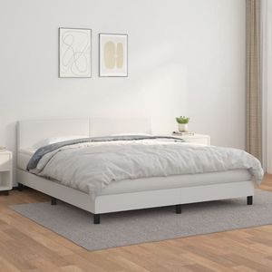 vidaXL Kunstleer Bed - Boxspringbed - Boxspring met matras kunstleer wit 160x200 cm - Boxspring - Tweepersoonsbed - King Size Bed