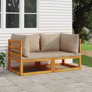 Modular-Ecksofas 2 Stk. mit Kissen Taupe Massivholz Akazie - Eckbank - Gartenmöbel - Holzsessel - Lounge Set - Akazienholzmöbel - The Living Store