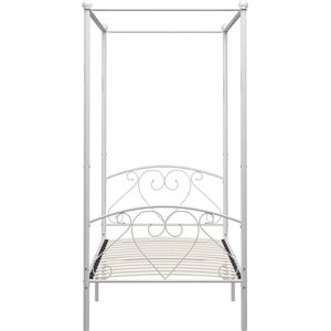 vidaXL Bedframe - Hemelbed - Hemelbedframe metaal wit 90x200 cm - Metalen Bed - Wit Bed - Enkelpersoonsbed