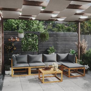 6-tlg. Garten-Lounge-Set mit Auflagen Massivholz Akazie - Gartenmöbel-Sets - Grau - The Living Store
