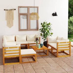 The Living Store 10-tlg. Garten-Lounge-Set mit Auflagen Creme Massivholz Akazie - Gartenmöbel - Loungeset - Outdoor Möbel - Holz Lounge Set