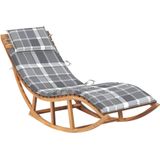 The Living Store Houten Ligstoel - Teak - Schommelend - 60x180x73 cm - Grijs ruitpatroon kussen