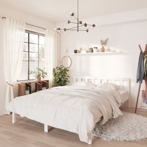 Massivholzbett Weiß Kiefer 120x190 cm - Massivholzbette - Holzbettrahmen - Weißes Bett - Doppelbett - Kiefernbett - The Living Store