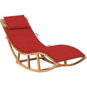 The Living Store Schommelende Ligstoel - Teakhout - 60x180x73 cm - Rood kussen