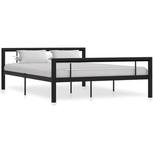The Living Store Bedframe metaal zwart en wit 160x200 cm - Metalen Bedframe - Tweepersoonsbed - Bedframe Zwart Wit - Bed Kopen - King Size Bed