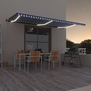 The Living Store Luifel automatisch met LED en windsensor 600x300 cm blauw wit - Buitenuifels - Zonwering - Buisdak - Aluminium Luifel - Elektrisch Zonnescherm