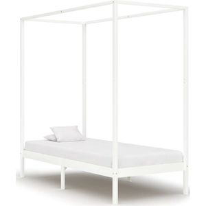 Himmelbett-Gestell Weiß Massivholz Kiefer 100 x 200 cm - Massivholzbette - Holzbett - Himmelbett - Weißes Bett - Doppelbett - The Living Store