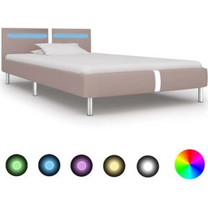 The Living Store Bedframe Cappuccino met LED-strip 211 x 95 x 70 cm - 90 x 200 cm - Hout en staal