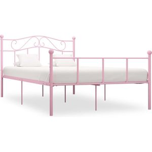 The Living Store Metalen Bedframe - 140 x 200 cm - Roze - Elegante en klassieke uitstraling