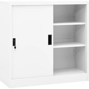 The Living Store Archiefkast - Opbergkast van staal - 90x40x90cm - Schuifdeur - 2 verstelbare schappen - Wit