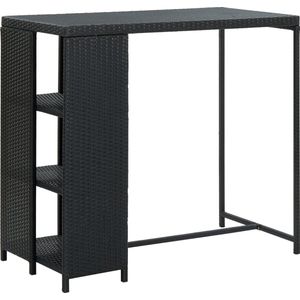 The Living Store - Bartisch mit Regal Schwarz 120x60x110 cm Poly Rattan - Bartisch - Esstisch - Bistrotisch - Outdoor Tisch - Wohnzimmertisch