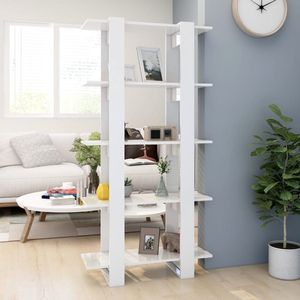 The Living Store Boekenkast - Hoogglans wit - 80 x 30 x 160 cm - Bewerkt hout