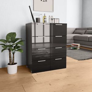 The Living Store Dressoir 60x35x80 cm bewerkt hout hoogglans zwart - Dressoir - Kast - Zwarte Dressoir - Hoogglans Dressoir - Salontafel