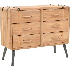 The Living Store Retro Houten Ladekast - 91 x 35 x 73 cm - Met 6 lades - Massief vurenhout