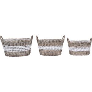 The Living Store Wicker Plantenbakken - Set van 3 - Bruin/Wit - Verschillende maten