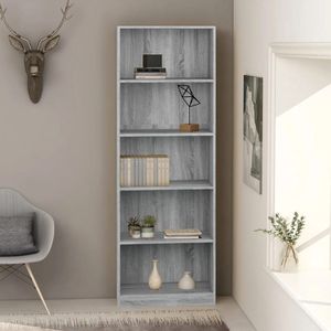 The Living Store Boekenkast - Grijs Sonoma Eiken - 60 x 24 x 175 cm - 5-laags design
