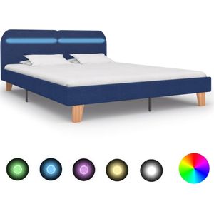 The Living Store Bedframe LED-strip 208 x 185 x 80 cm - Blauw - Hout en ijzer - Geschikt voor 180 x 200 cm matras