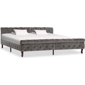 The Living Store Bedframe - Classic - Fluweel - 226x206.5x74 cm - Grijs