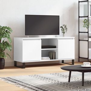 The Living Store TV-meubel - hoogglans wit - 104 x 35 x 50 cm - bewerkt hout en ijzer