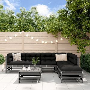 The Living Store 7-delige Loungeset met kussens massief hout grijs - Loungeset - Tuinset - Hout - Grenenhout - Grijze Lounge