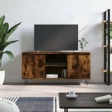 The Living Store TV-meubel Smoked Oak 104 x 35 x 50 cm - Opbergkast met vier vakken en stevig tafelblad - Gemaakt van bewerkt hout en ijzer