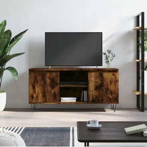 The Living Store TV-meubel Smoked Oak 104 x 35 x 50 cm - Opbergkast met vier vakken en stevig tafelblad - Gemaakt van bewerkt hout en ijzer