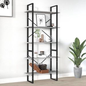 The Living Store Boekenkast Grijs Sonoma Eiken - Opbergkast 5 Schappen - Stabiel Bewerkt Hout en Metaal - 80x30x175 cm