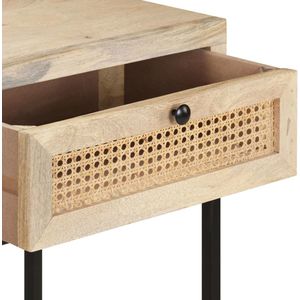The Living Store Wandtafel 100x35x76 cm massief mangohout en natuurlijk riet - Consoletafel - Salontafel - Bijzetkast - Mangohout - Rustic