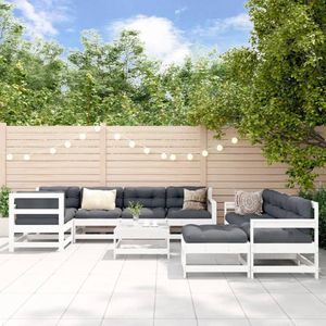 The Living Store Loungeset Massief Grenenhout - Tuinmeubelen - Wit - 62x62x70.5cm - Inclusief Kussens