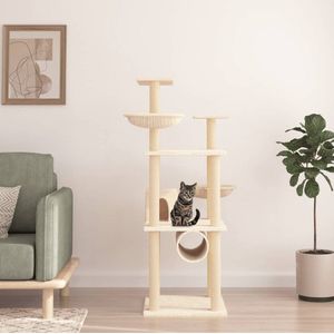 The Living Store Kattenmeubel met sisal krabpalen 141 cm crèmekleurig - Kattenmeubel - Krabpaal - Sisalkrabbers - Kattenhuis - Pluche Meubel