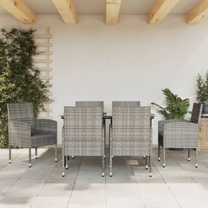 The Living Store Tuinset - Poly Rattan - 140 x 70 x 74 cm - Grijs - 6 stoelen