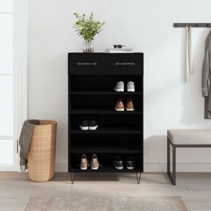 The Living Store Schoenenkast - Zwart - 60 x 35 x 105 cm - Duurzaam materiaal - Voldoende opbergruimte - Stabiel blad -