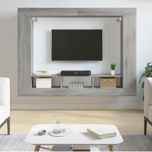 The Living Store Tv-meubel 152x22x113 cm bewerkt hout grijs sonoma eikenkleurig - Kast