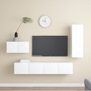 The Living Store Televisiemeubelset - niet vermeld - Tv-meubel - Set van 4 - Kleur- wit - Materiaal- spaanplaat -