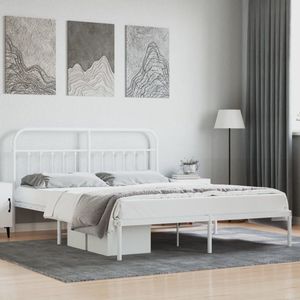 The Living Store Klassiek bedframe - Metalen constructie - Metalen latten en poten - Extra opbergruimte - Comfortabele ondersteuning - Wit - 207 x 187 x 100 cm - Geschikte matras 180 x 200 cm - Montage vereist