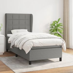 The Living Store Boxspring met matras stof donkergrijs 90x190 cm - Boxspringbed - Donkere Kleuren - Verstelbare Hoofdbord - Pocketveer Matras - Middelhard Matras