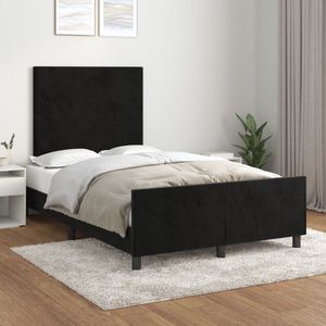 The Living Store Bedframe Zacht Fluweel - Verstelbare Hoogte - Ondersteunende Poten - Multiplex Lattenbodem - Comfortabele Ondersteuning - Zwart - 203 x 126 x 118/128 cm - Geschikte matras 120 x 200 cm - Geen Matras - Inclusief Montagehandleiding