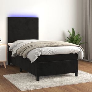 Bonnevie - The Living Store Boxspringbett mit Matratze & led Schwarz 100x200 cm Samt - Boxspringbett - Doppelbett - Samtbett - Luxusbett