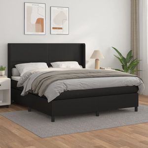 The Living Store Boxspringbed - Kunstleren bedframe met verstelbaar hoofdbord - pocketvering matras en huidvriendelijk topmatras - Zwart - 203x183x118/128 cm - 180x200x20 cm (BxLxH)