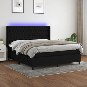 The Living Store Boxspring Bed - LED - 160x200 cm - Pocketvering Matras - Wit/Zwart - Verstelbaar hoofdbord