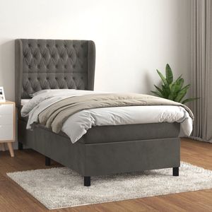 The Living Store Bed - Luxe Boxspring - Bed - Afmeting- 203 x 103 x 118/128 cm - Ken- Fluweel - praktisch hoofdbord - pocketvering matras - middelharde ondersteuning - huidvriendelijk topmatras