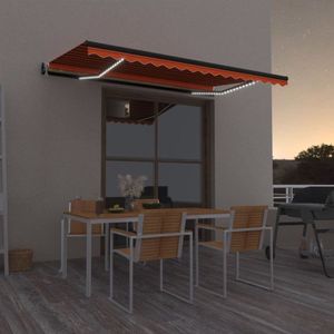 The Living Store Luifel automatisch met LED windsensor 450x350 cm oranje bruin - Uitzklapbaar Zonnescherm - Buitenluifel - Elektrische Luifel - Veranda Scherm - Tuinzonescherm