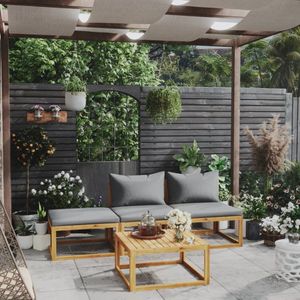 The Living Store 4-tlg. Garten-Lounge-Set mit Auflagen Massivholz Akazie - Gartenmöbel-Sets - Grau
