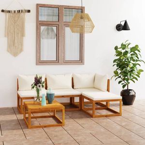 5-tlg. Garten-Lounge-Set mit Auflagen Creme Massivholz Akazie - Gartenmöbel - Loungeset - Holz Lounge Set - Outdoor Möbel - Akzidenzholzmöbel - The