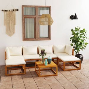 The Living Store 7-tlg. Garten-Lounge-Set mit Auflagen Creme Massivholz Akazie - Loungesessel - Gartenmöbel - Outdoor Möbel - Holz Lounge Set