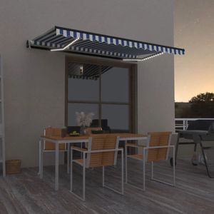 The Living Store Luifel automatisch met LED en windsensor 400x350 cm blauw wit - Uitschuifbare Luifel - Aluminium Luifel - Zonnescherm - Buitenuitvoering - Veranda